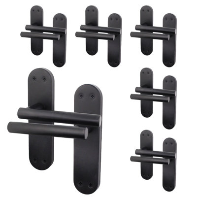AFIT Matt Black Internal Door Handles - Pack 6 - Lever Latch - Olvera Backplate