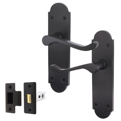 AFIT Matt Black Shaped Victorian Scroll Door Handle Set - Internal Door Handles & Latch (64mm)