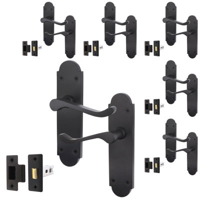 AFIT Matt Black Shaped Victorian Scroll Door Handle Set - Pack 6 - Internal Door Handles & Latch (64mm)