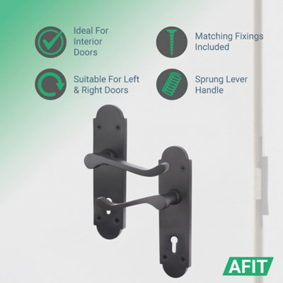 AFIT Matt Black Shaped Victorian Scroll Internal Door Handles for Lock - Keyhole
