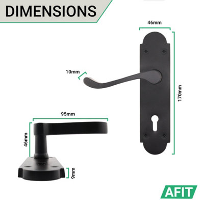 AFIT Matt Black Shaped Victorian Scroll Internal Door Handles for Lock - Keyhole