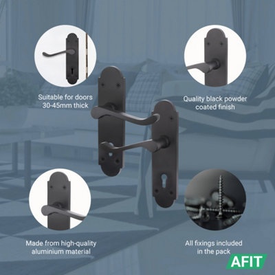 AFIT Matt Black Shaped Victorian Scroll Internal Door Handles for Lock - Keyhole