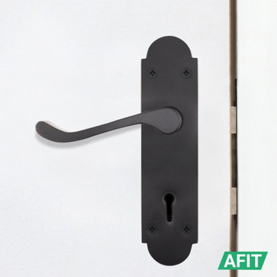 AFIT Matt Black Shaped Victorian Scroll Internal Door Handles for Lock - Keyhole