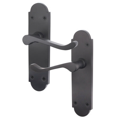 AFIT Matt Black Shaped Victorian Scroll Internal Door Handles on Backplate - Lever Latch