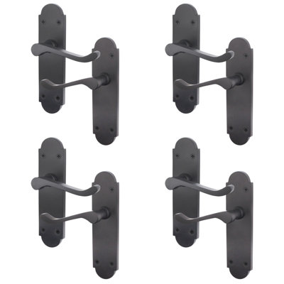 AFIT Matt Black Shaped Victorian Scroll Internal Door Handles on Backplate - Pack 4 - Lever Latch