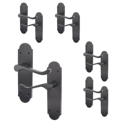 AFIT Matt Black Shaped Victorian Scroll Internal Door Handles on Backplate - Pack 5 - Lever Latch