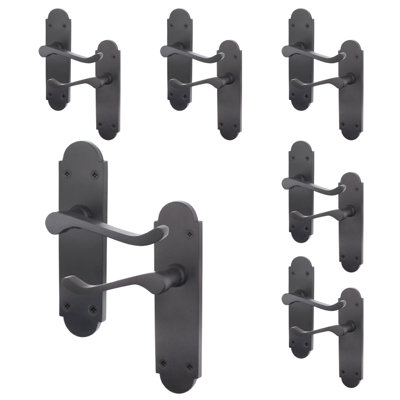 AFIT Matt Black Shaped Victorian Scroll Internal Door Handles on Backplate - Pack 6 - Lever Latch