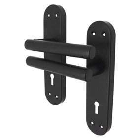 AFIT Matt Black T-Bar Door Handle on Backplate - Lock