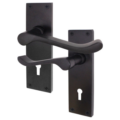 AFIT Matt Black Traditional Victorian Scroll Internal Door Handles for Lock - Keyhole