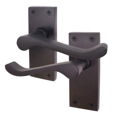 AFIT Matt Black Traditional Victorian Scroll Internal Door Handles on Backplate - Lever Latch