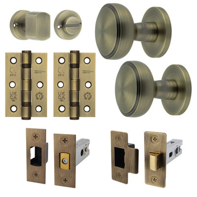 AFIT Medena Mortice Door Knob Bathroom Deadbolt Kit - 80mm -  Antique Brass