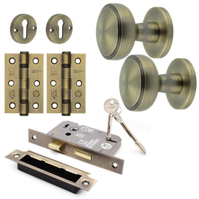 AFIT Medena Mortice Door Knob Sash Lock Kit - 80mm -  Antique Brass