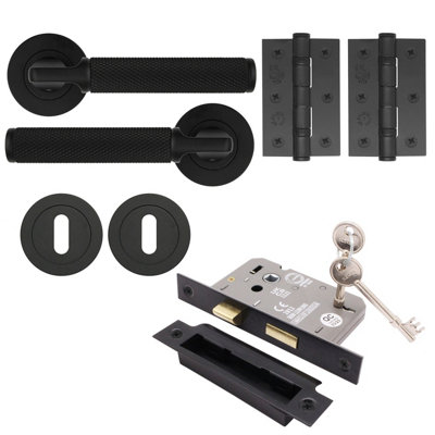 AFIT Modus Black Lever on Rose Door Handle Pack - 3 Lever Lock