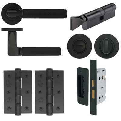 AFIT Modus Black Lever on Rose Door Handle Pack - Bathroom
