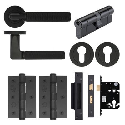 AFIT Modus Black Lever on Rose Door Handle Pack - Euro Lock & Cylinder