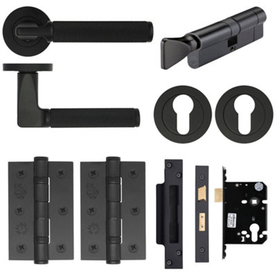 AFIT Modus Black Lever on Rose Door Handle Pack - Euro Lock & Thumbturn Cylinder