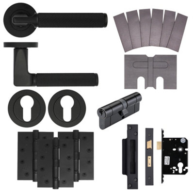 AFIT Modus Black Lever on Rose Fire Door Handle Pack - 3 Lever Lock & Cylinder - FD30/60