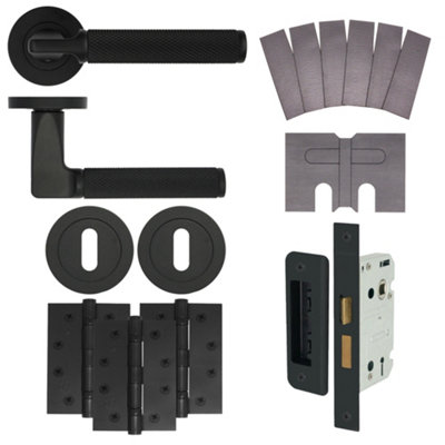 AFIT Modus Black Lever on Rose Fire Door Handle Pack - 3 Lever Lock - FD30/60