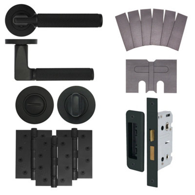 AFIT Modus Black Lever on Rose Fire Door Handle Pack - Bathroom - FD30/60