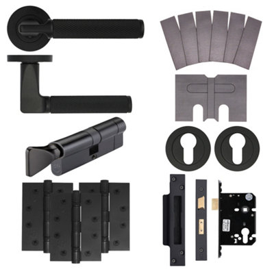 AFIT Modus Black Lever on Rose Fire Door Handle Pack - Euro Lock & Thumbturn Cylinder - FD30/60