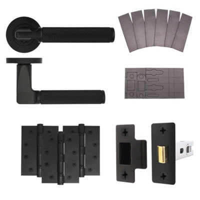 AFIT Modus Black Lever on Rose Fire Door Handle Pack - Latch - FD30/60