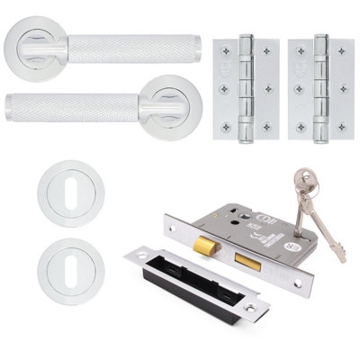 AFIT Modus Polished Chrome Lever on Rose Door Handle Pack - 3 Lever Lock