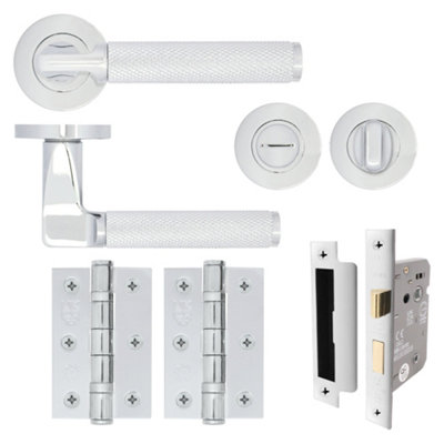 AFIT Modus Polished Chrome Lever on Rose Door Handle Pack - Bathroom - FD30/60