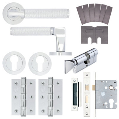 AFIT Modus Polished Chrome Lever on Rose Door Handle Pack - Euro Lock & Thumbturn Cylinder