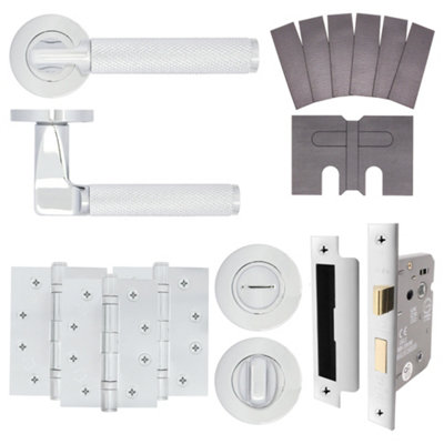 AFIT Modus Polished Chrome Lever on Rose Fire Door Handle Pack - Bathroom - FD30/60