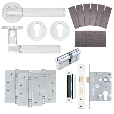 AFIT Modus Polished Chrome Lever on Rose Fire Door Handle Pack - Euro Lock & Cylinder - FD30/60