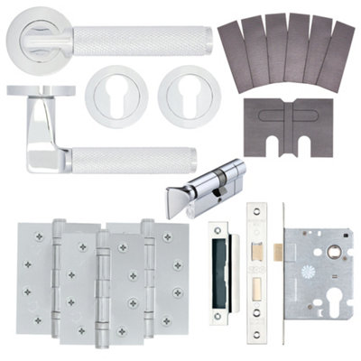 AFIT Modus Polished Chrome Lever on Rose Fire Door Handle Pack - Euro Lock & Thumbturn Cylinder - FD30/60