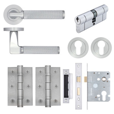 AFIT Modus Satin Chrome Lever on Rose Door Handle Pack - Euro Lock & Cylinder