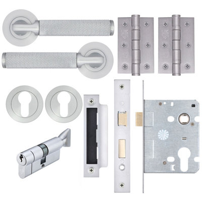 AFIT Modus Satin Chrome Lever on Rose Door Handle Pack - Euro Lock & Thumbturn Cylinder