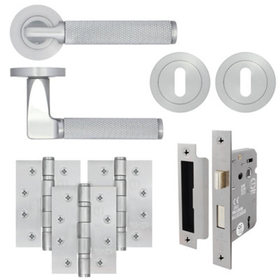 AFIT Modus Satin Chrome Lever on Rose Fire Door Handle Pack - 3 Lever Lock - FD30/60
