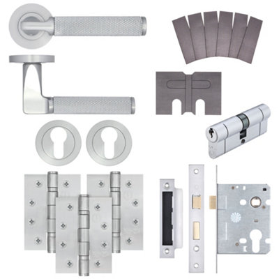 AFIT Modus Satin Chrome Lever on Rose Fire Door Handle Pack - Euro Lock & Cylinder - FD30/60