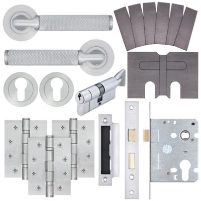 AFIT Modus Satin Chrome Lever on Rose Fire Door Handle Pack - Euro Lock & Thumbturn Cylinder - FD30/60