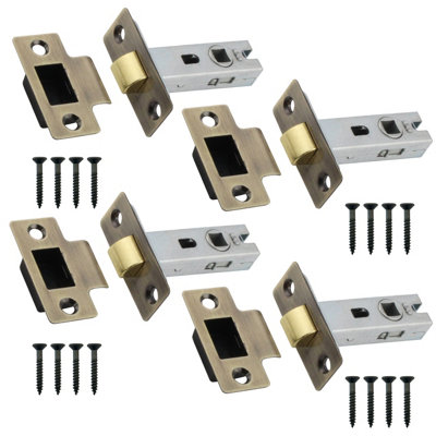 AFIT Mortice Tubular Door Latch Quality Bolt Through Type With Smart Keep 2.5" - Antique Brass - Pack of 4