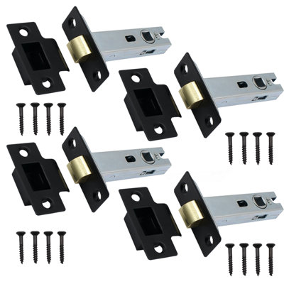 AFIT Mortice Tubular Door Latch Quality Bolt Through Type With Smart Keep 2.5" - Matt Black - Pack of 4