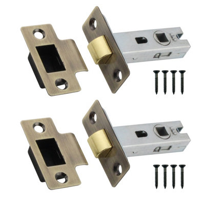 AFIT Mortice Tubular Door Latch Quality Bolt Through Type With Smart Keep 3" - Antique Brass - Pack of 2