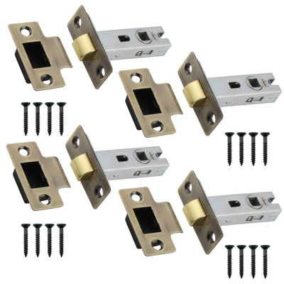 AFIT Mortice Tubular Door Latch Quality Bolt Through Type With Smart Keep 3" - Antique Brass - Pack of 4