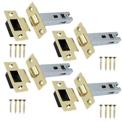 AFIT Mortice Tubular Door Latch Quality Bolt Through Type With Smart Keep 3" - Brass - Pack of 4