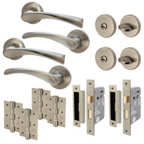 AFIT Nickel Bathroom Door Handle Set, Pack of 2 Turn & Release Set, Lock & Hinges 76mm Novi Range
