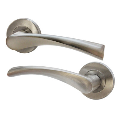 AFIT Nickel Internal Door Handle - 1 Pair Satin Nickel Lever on Rose Round Handles Novi Range