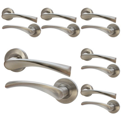 AFIT Nickel Internal Door Handle - 6 Pairs Satin Nickel Lever on Rose Round Handles Novi Range