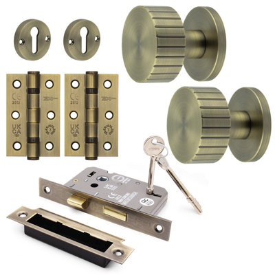 AFIT Notar Mortice Door Knob Sash Lock Kit - 80mm -  Antique Brass