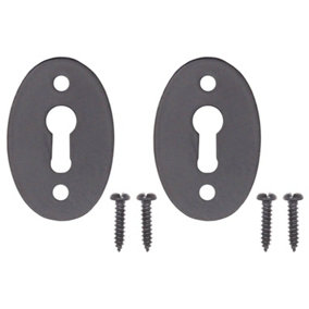 AFIT Oval Keyhole Cover Escutcheon - 50 x 34mm - Black Antique Iron - Pack of 2