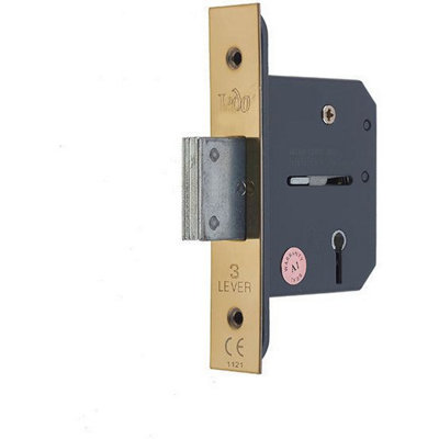 AFIT Polished Brass 3 Lever Mortice Deadlock - 76mm Case 57mm Backset