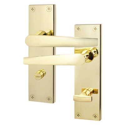 AFIT Polished Brass Bathroom Door Handles - 1 Pair of Bathroom Handles on Backplate - Straight Pattern