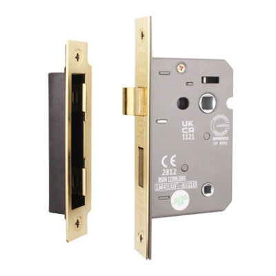 AFIT Polished Brass Bathroom Lock - Fire Rated & CE Approved Mortice Door Lock 64mm / 2.5 Inch