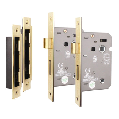 AFIT Polished Brass Bathroom Lock - Fire Rated & CE Approved Mortice Door Lock 80mm / 3 Inch - Pack of 2